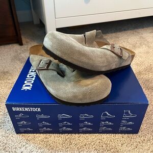 Birkenstock Boston Soft Footed Taupe Suede